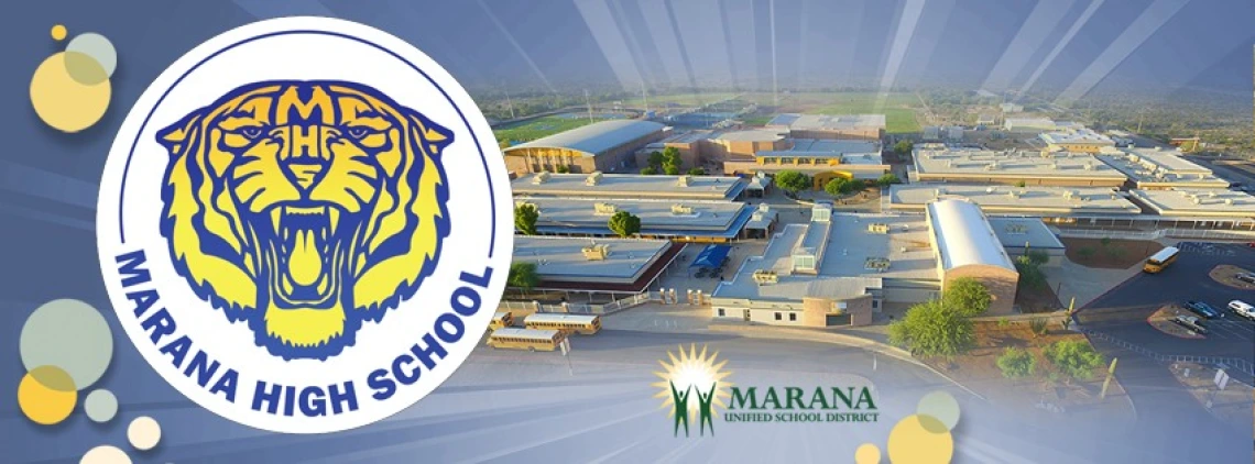 Marana high school campus and logo